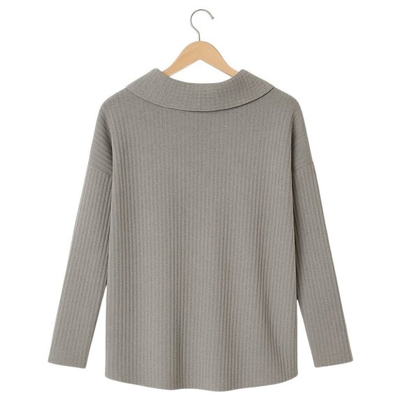 LUCKY BRAND Gray Waffle Knit Cowl Neck Sweater - Size Medium - Picture 2 of 5